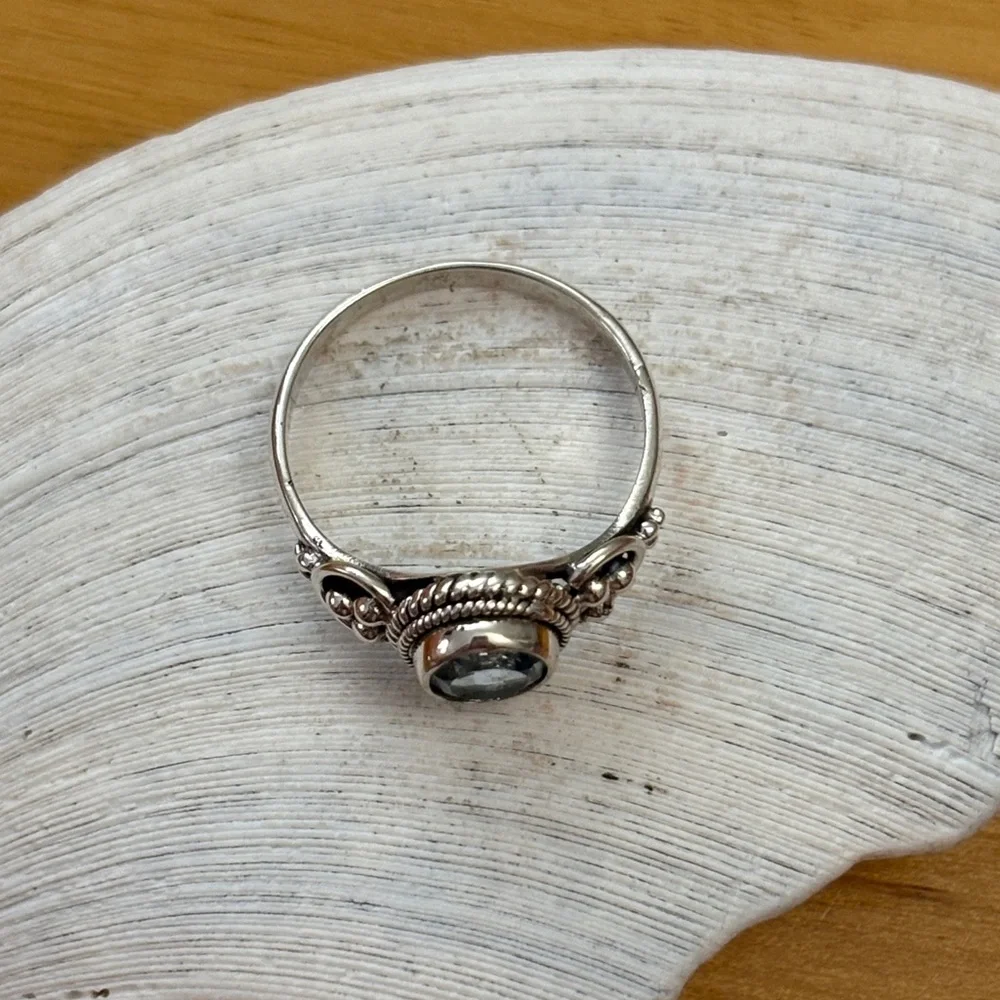 Genuine Natural Blue Topaz Round Solitaire Ring Sterling Silver Size 7
